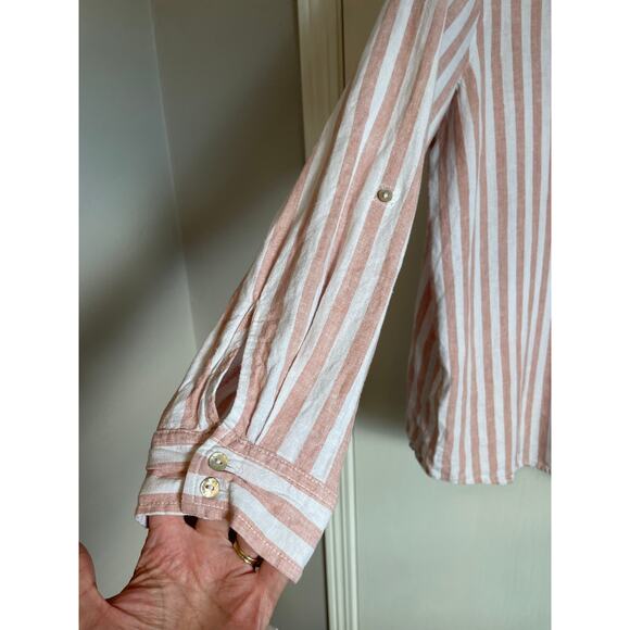 Nicole Miller red striped linen button up shirt long sleeve lightweight Size XL - Picture 4 of 6